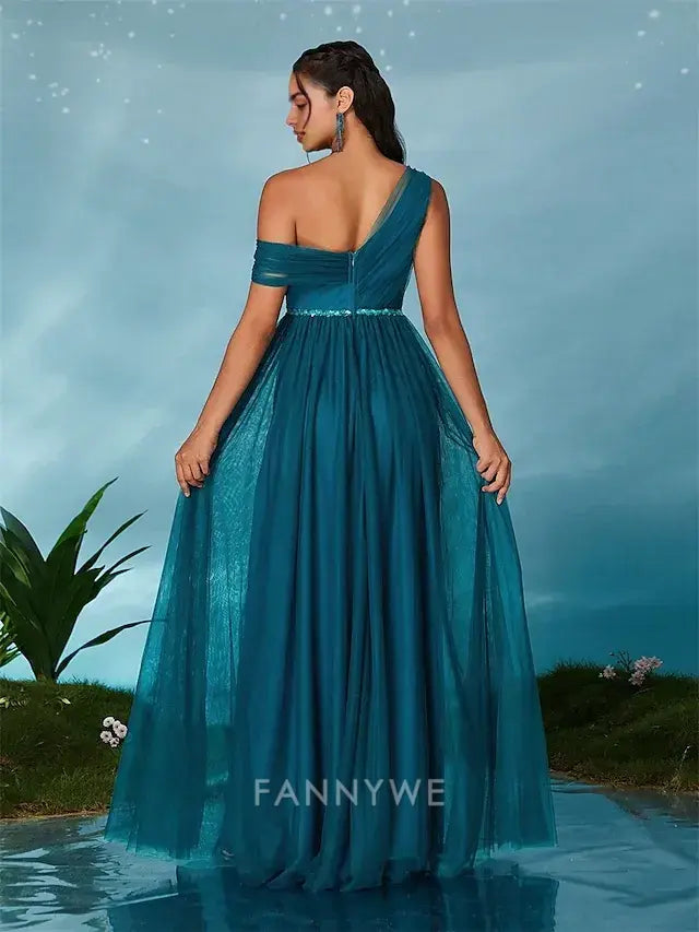 FannyWe Simple A-Line Quinceanera Dresses Party Dress Wedding Wedding Guest Floor Length Sleeveless V Neck Tulle Backless with Pleats