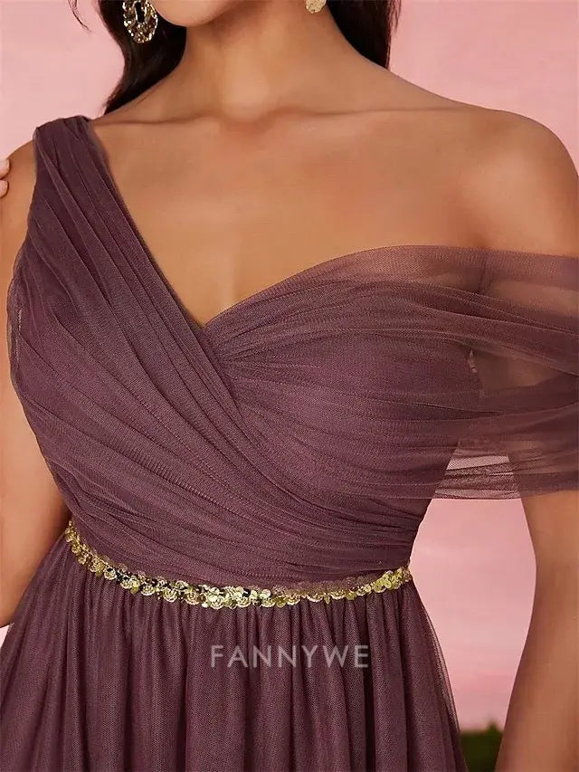 FannyWe Simple A-Line Quinceanera Dresses Party Dress Wedding Wedding Guest Floor Length Sleeveless V Neck Tulle Backless with Pleats