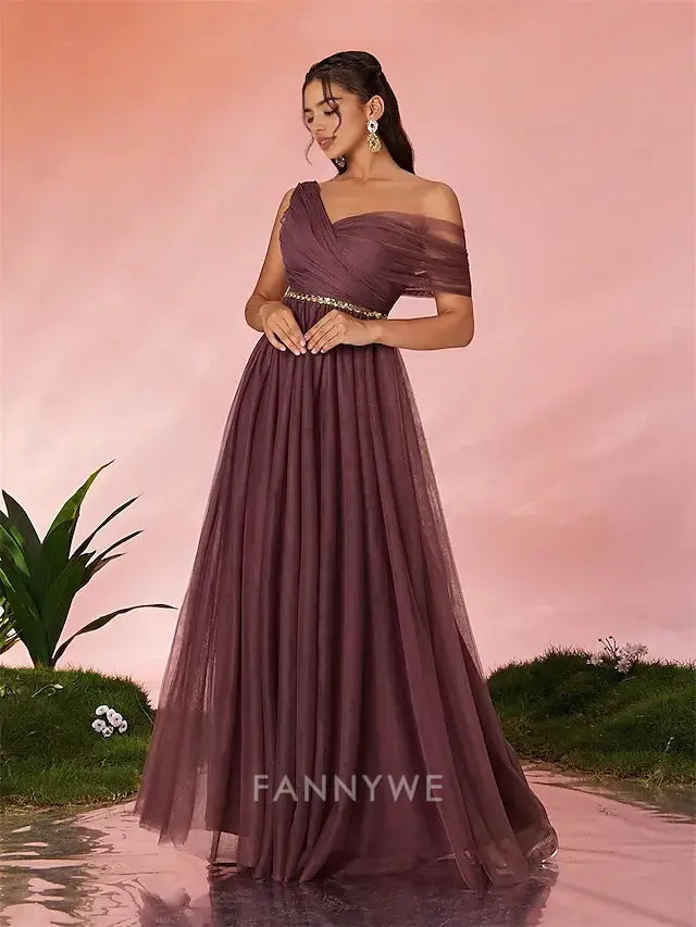 FannyWe Simple A-Line Quinceanera Dresses Party Dress Wedding Wedding Guest Floor Length Sleeveless V Neck Tulle Backless with Pleats