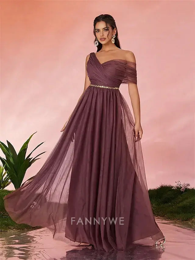 FannyWe Simple A-Line Quinceanera Dresses Party Dress Wedding Wedding Guest Floor Length Sleeveless V Neck Tulle Backless with Pleats