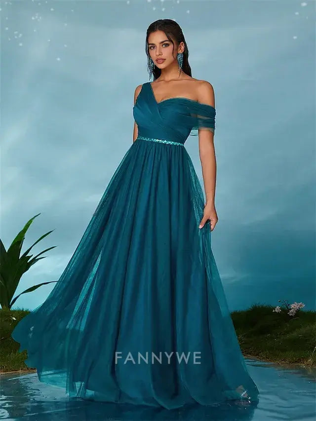 FannyWe Simple A-Line Quinceanera Dresses Party Dress Wedding Wedding Guest Floor Length Sleeveless V Neck Tulle Backless with Pleats