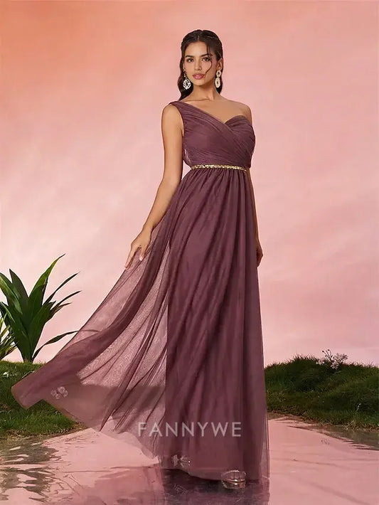 FannyWe Simple A-Line Quinceanera Dresses Party Dress Wedding Wedding Guest Floor Length Sleeveless V Neck Tulle Backless with Pleats