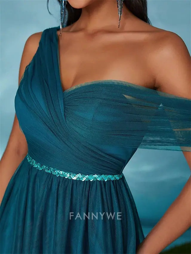 FannyWe Simple A-Line Quinceanera Dresses Party Dress Wedding Wedding Guest Floor Length Sleeveless V Neck Tulle Backless with Pleats