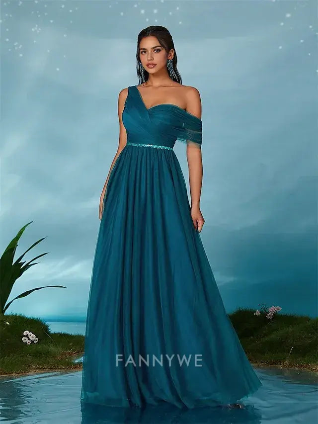 FannyWe Simple A-Line Quinceanera Dresses Party Dress Wedding Wedding Guest Floor Length Sleeveless V Neck Tulle Backless with Pleats