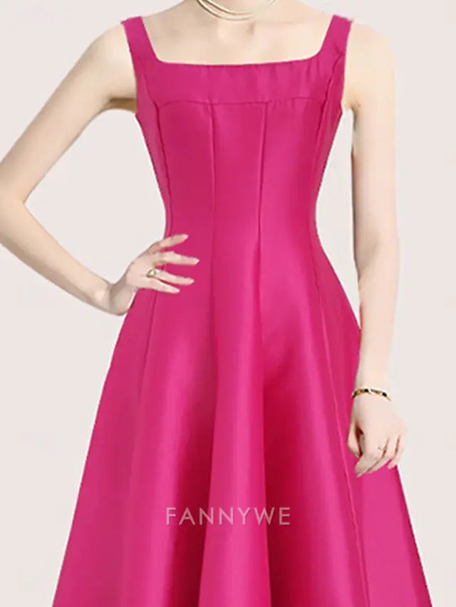 FannyWe Simple A-Line Quinceanera Dresses Vintage Dress Wedding Wedding Guest Tea Length Sleeveless Scoop Neck Polyester Backless with Pleats