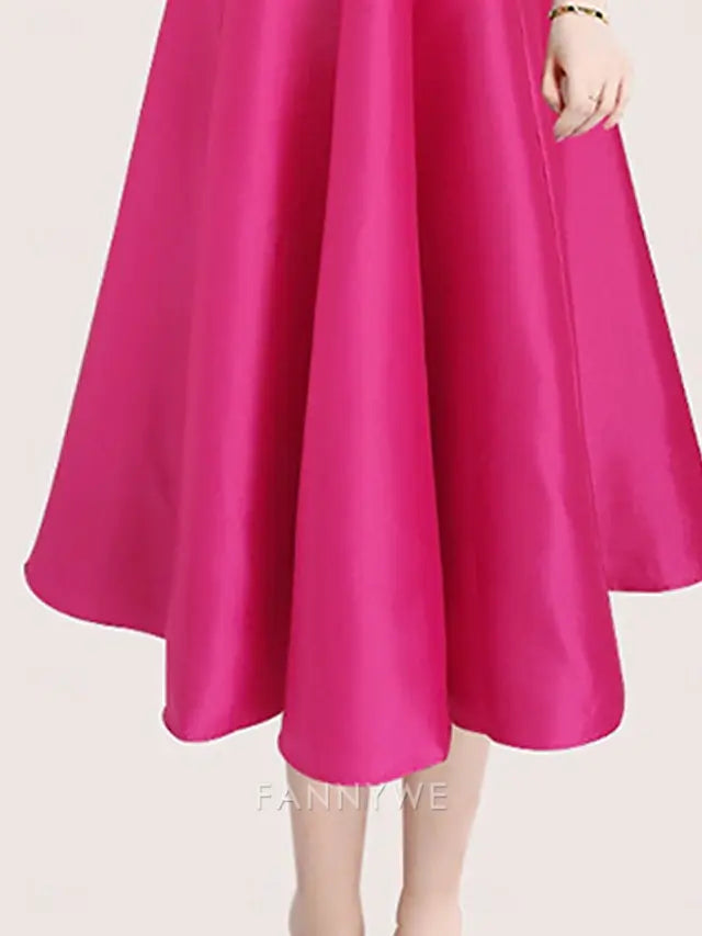 FannyWe Simple A-Line Quinceanera Dresses Vintage Dress Wedding Wedding Guest Tea Length Sleeveless Scoop Neck Polyester Backless with Pleats