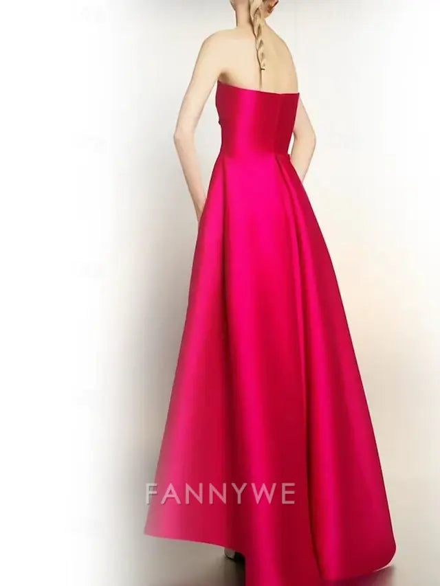 FannyWe Simple A-Line Sheath / Column Evening Gown Party Dress Evening Party Prom Floor Length Sleeveless Strapless Pocket Cotton Backless with Pocket