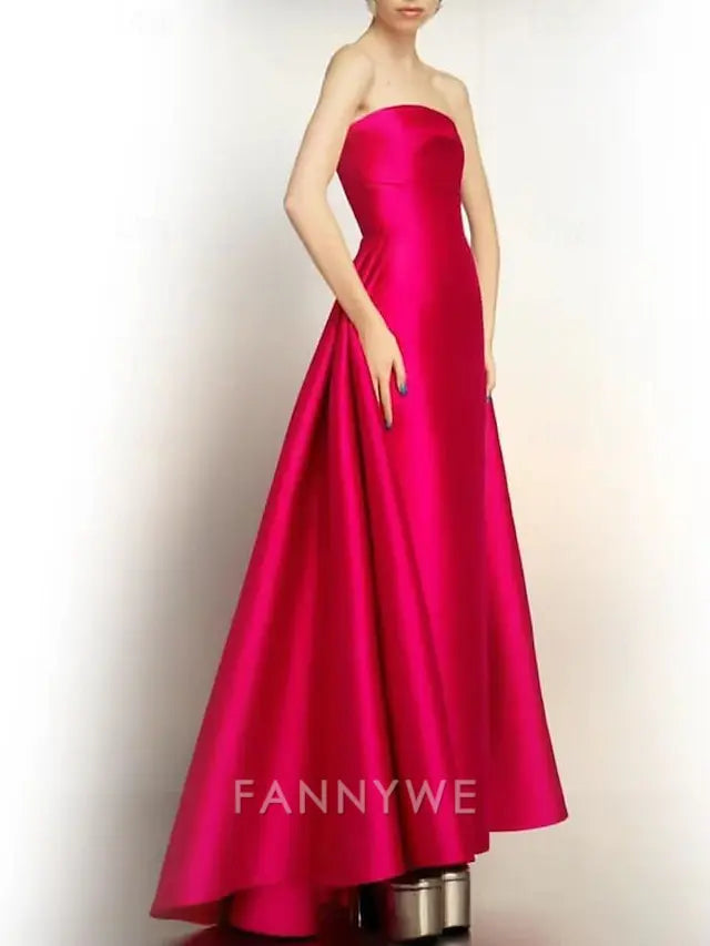 FannyWe Simple A-Line Sheath / Column Evening Gown Party Dress Evening Party Prom Floor Length Sleeveless Strapless Pocket Cotton Backless with Pocket