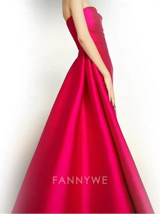 FannyWe Simple A-Line Sheath / Column Evening Gown Party Dress Evening Party Prom Floor Length Sleeveless Strapless Pocket Cotton Backless with Pocket