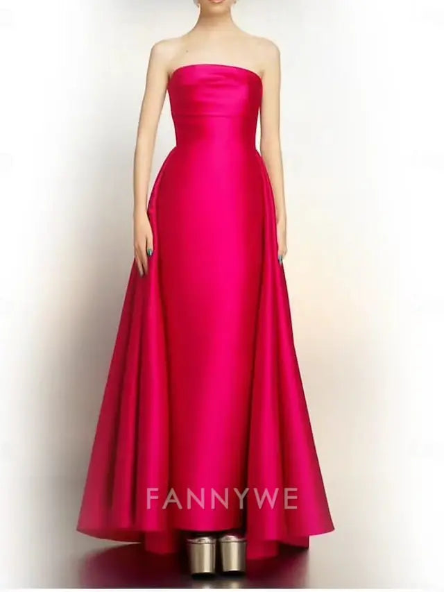 FannyWe Simple A-Line Sheath / Column Evening Gown Party Dress Evening Party Prom Floor Length Sleeveless Strapless Pocket Cotton Backless with Pocket
