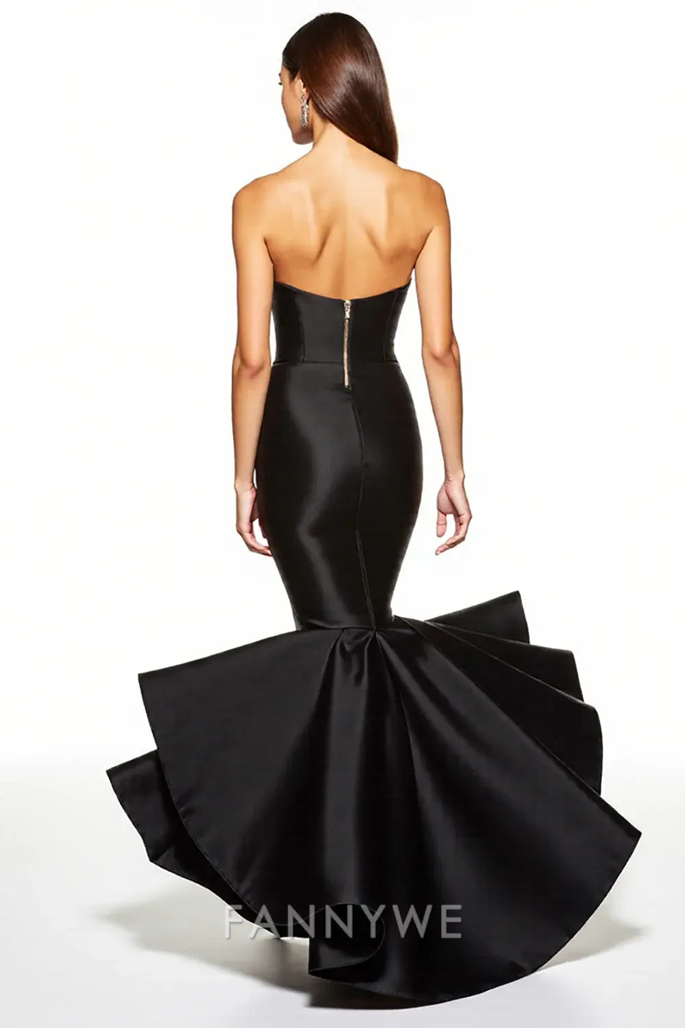 FannyWe Simple Black Corset Sweetheart Mermaid High-Low Black Tie Dress