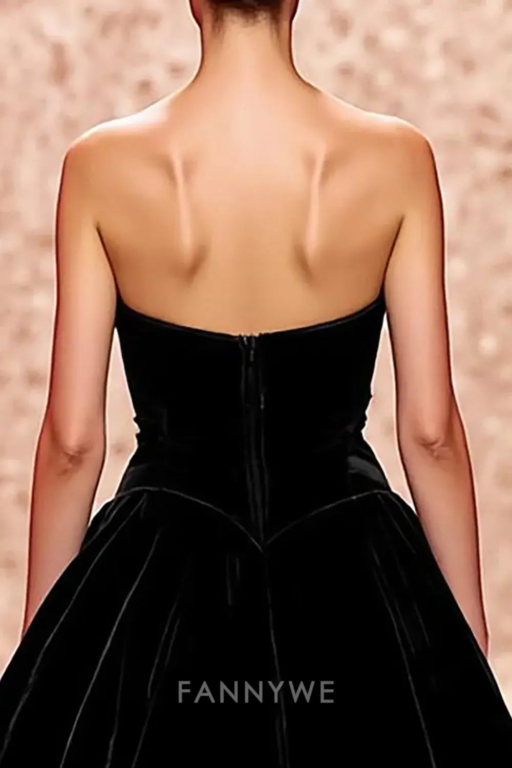 FannyWe Simple Black Strapless Velvet A Line Long Evening Dress