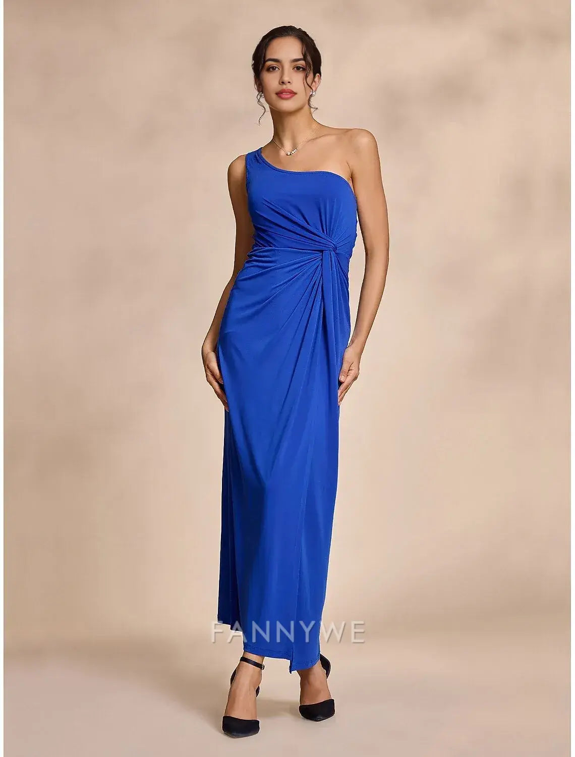 FannyWe Simple Blue Wedding Party/Wedding Guest Solid Twist Sleeveless Hem Maxi Dress dress to impress