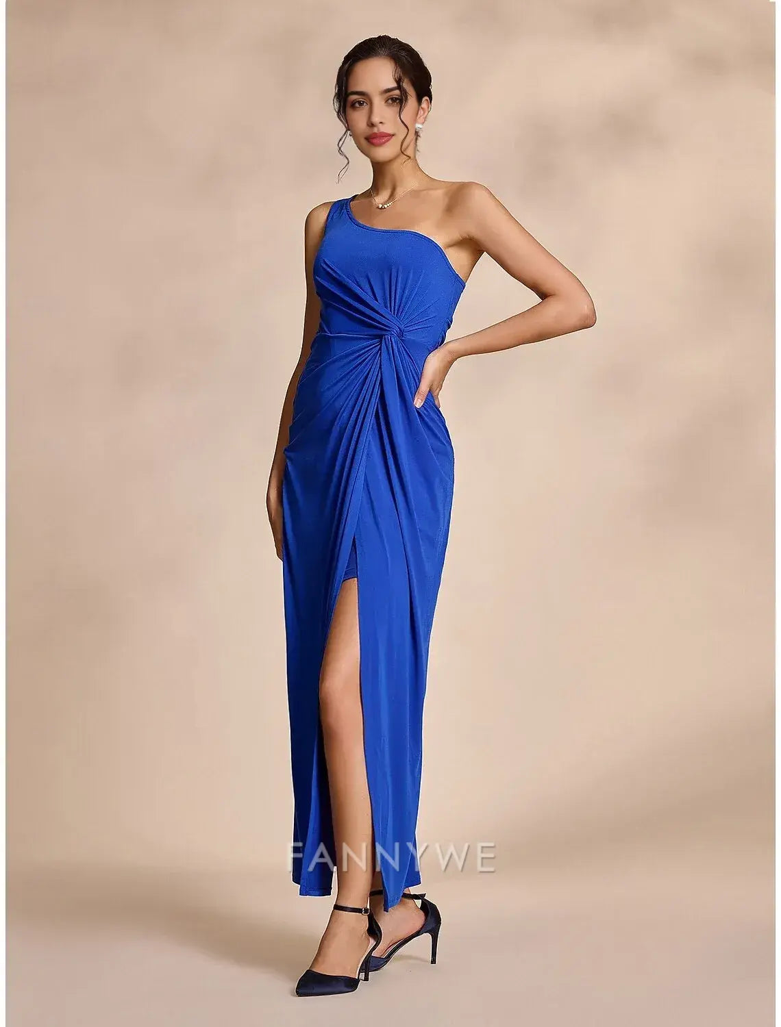 FannyWe Simple Blue Wedding Party/Wedding Guest Solid Twist Sleeveless Hem Maxi Dress dress to impress