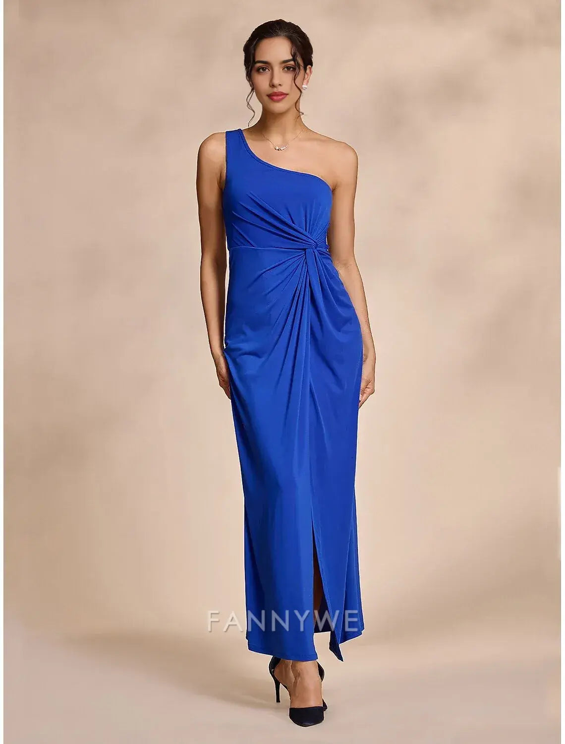FannyWe Simple Blue Wedding Party/Wedding Guest Solid Twist Sleeveless Hem Maxi Dress dress to impress