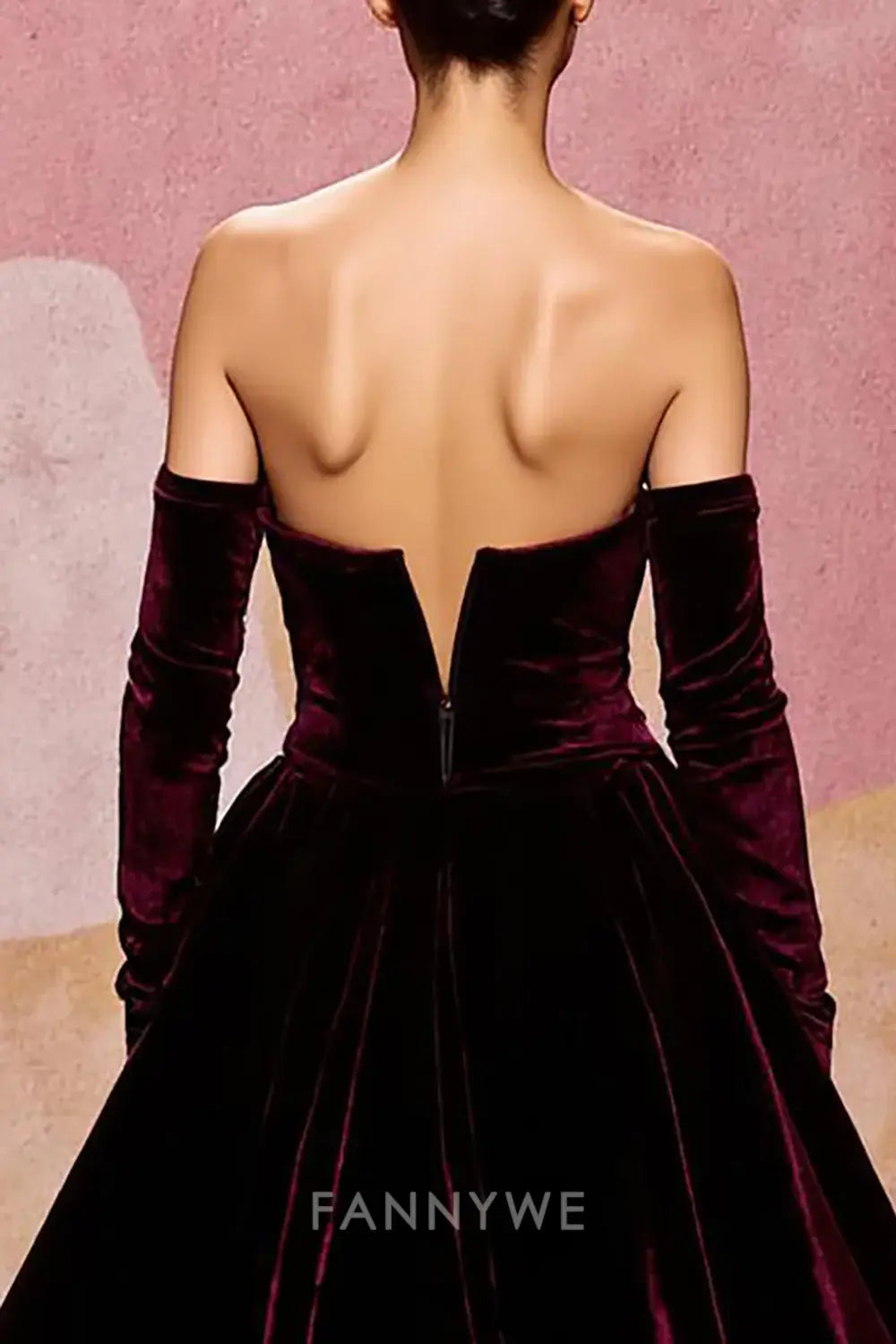 FannyWe Simple Dark Red Velvet A Line Long Sweetheart Evening Dress