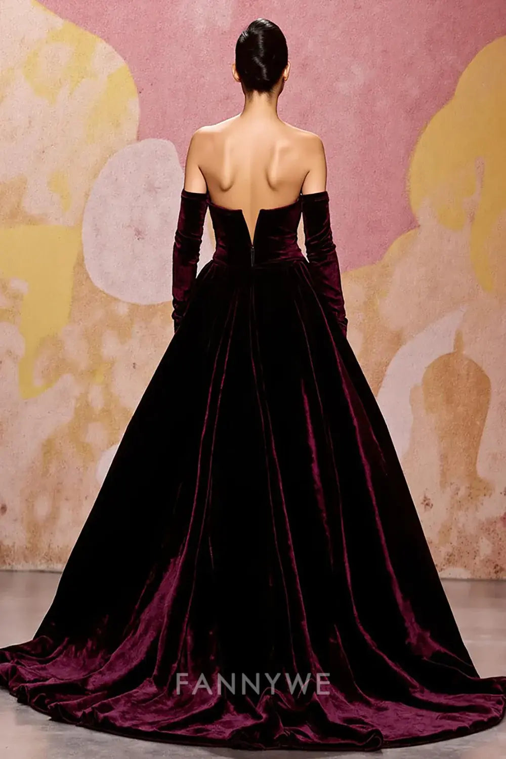 FannyWe Simple Dark Red Velvet A Line Long Sweetheart Evening Dress