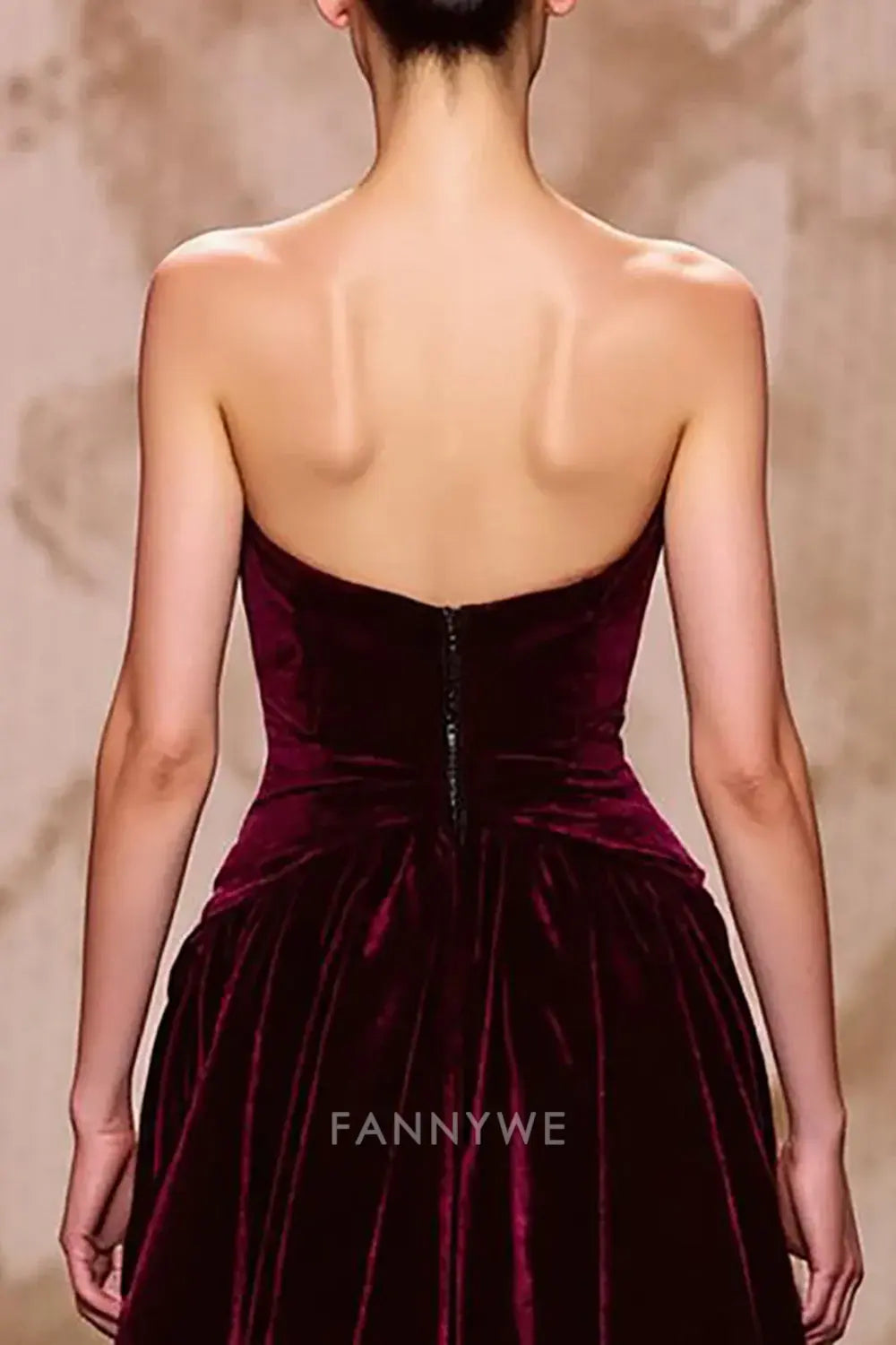 FannyWe Simple Evening Dresses Dark Red Velvet Sweetheart Long Evening Dress with Slit hot sale