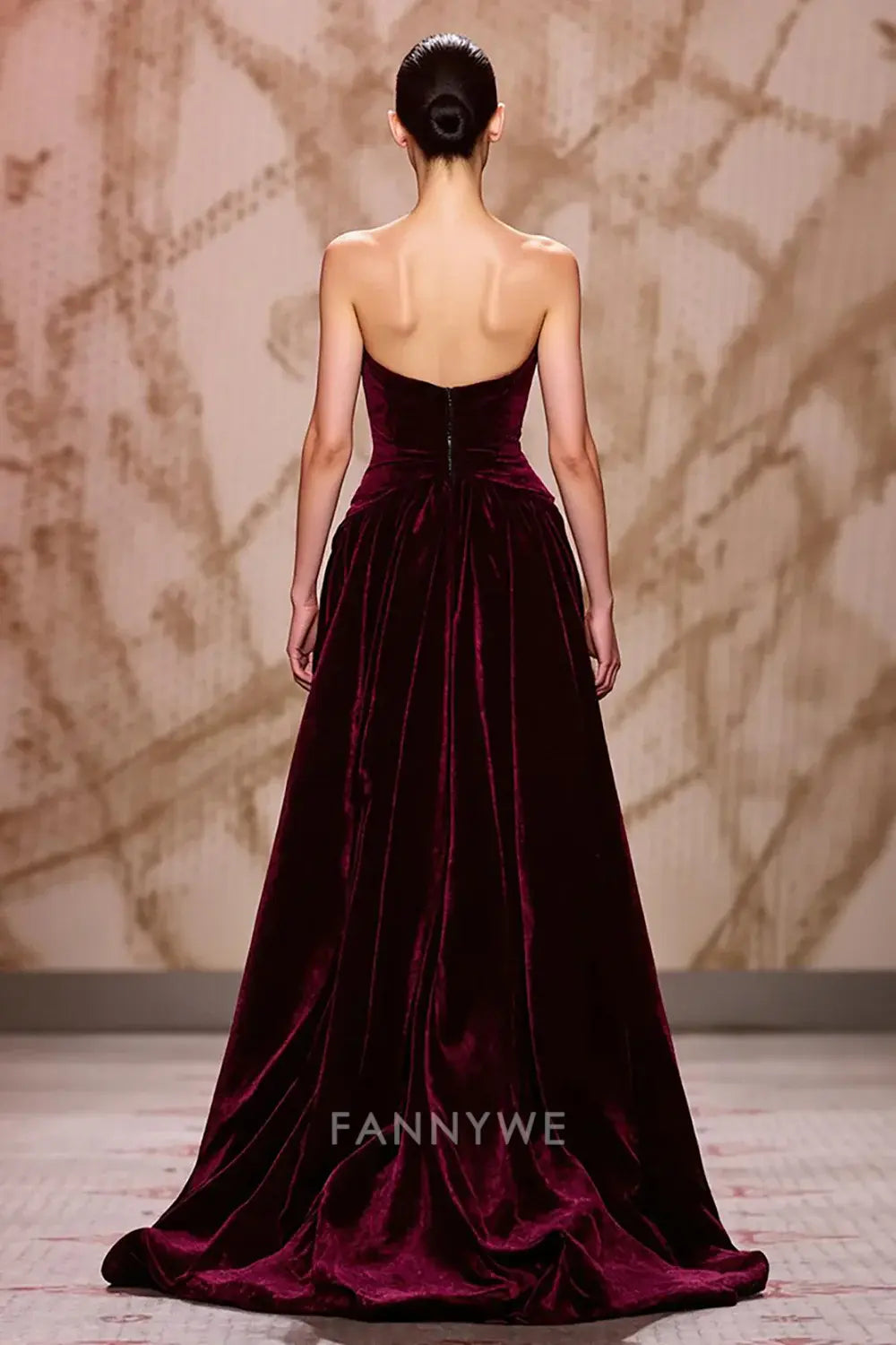 FannyWe Simple Evening Dresses Dark Red Velvet Sweetheart Long Evening Dress with Slit hot sale