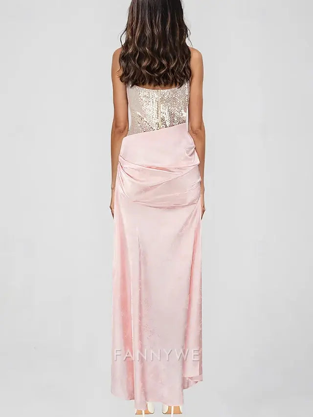 FannyWe Simple Mermaid / Trumpet Drop Waist Prom Evening Gown Sequin Corset Top Celebrity Style Semi Formal Wedding Guest Ruched Floor Length Skirt Jacquard with Slit