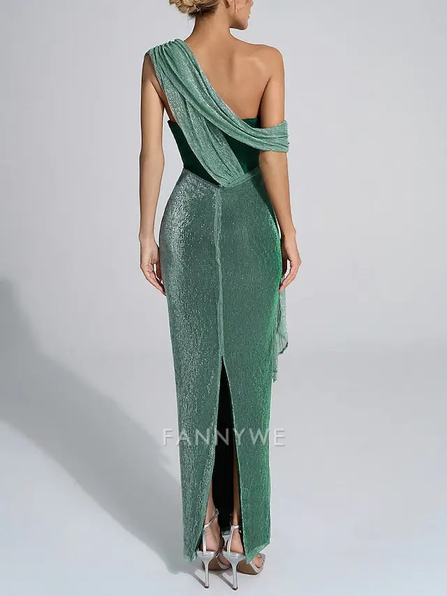 FannyWe Simple Mermaid / Trumpet Party Dresses Elegant Dress Wedding Wedding Guest Ankle Length Sleeveless Strapless Satin with Glitter