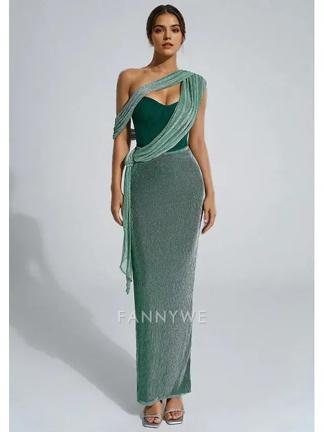 FannyWe Simple Mermaid / Trumpet Party Dresses Elegant Dress Wedding Wedding Guest Ankle Length Sleeveless Strapless Satin with Glitter