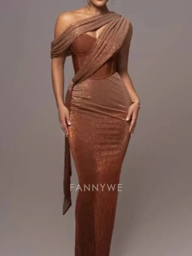 FannyWe Simple Mermaid / Trumpet Party Dresses Elegant Dress Wedding Wedding Guest Ankle Length Sleeveless Strapless Satin with Glitter