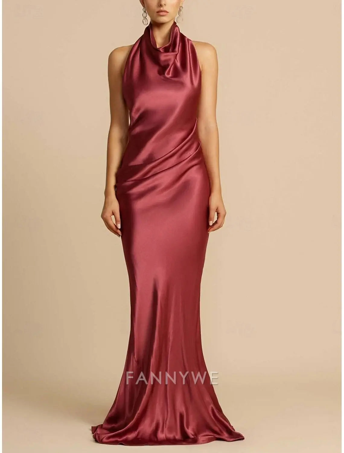 FannyWe Simple Mermaid / Trumpet Party Dresses Elegant Dress Wedding Wedding Guest Sweep / Brush Train Sleeveless Halter Neck Polyester Backless with Slit