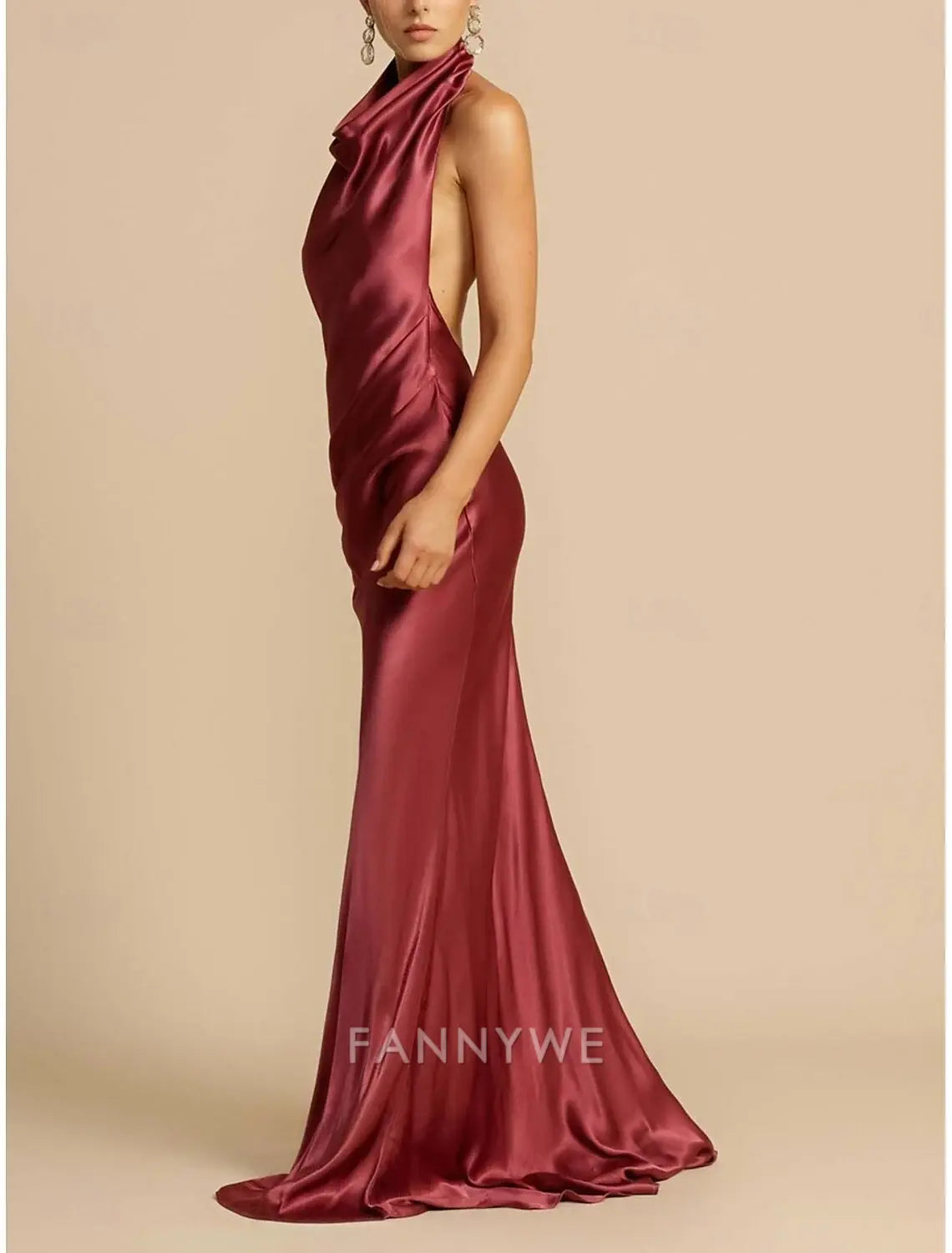 FannyWe Simple Mermaid / Trumpet Party Dresses Elegant Dress Wedding Wedding Guest Sweep / Brush Train Sleeveless Halter Neck Polyester Backless with Slit