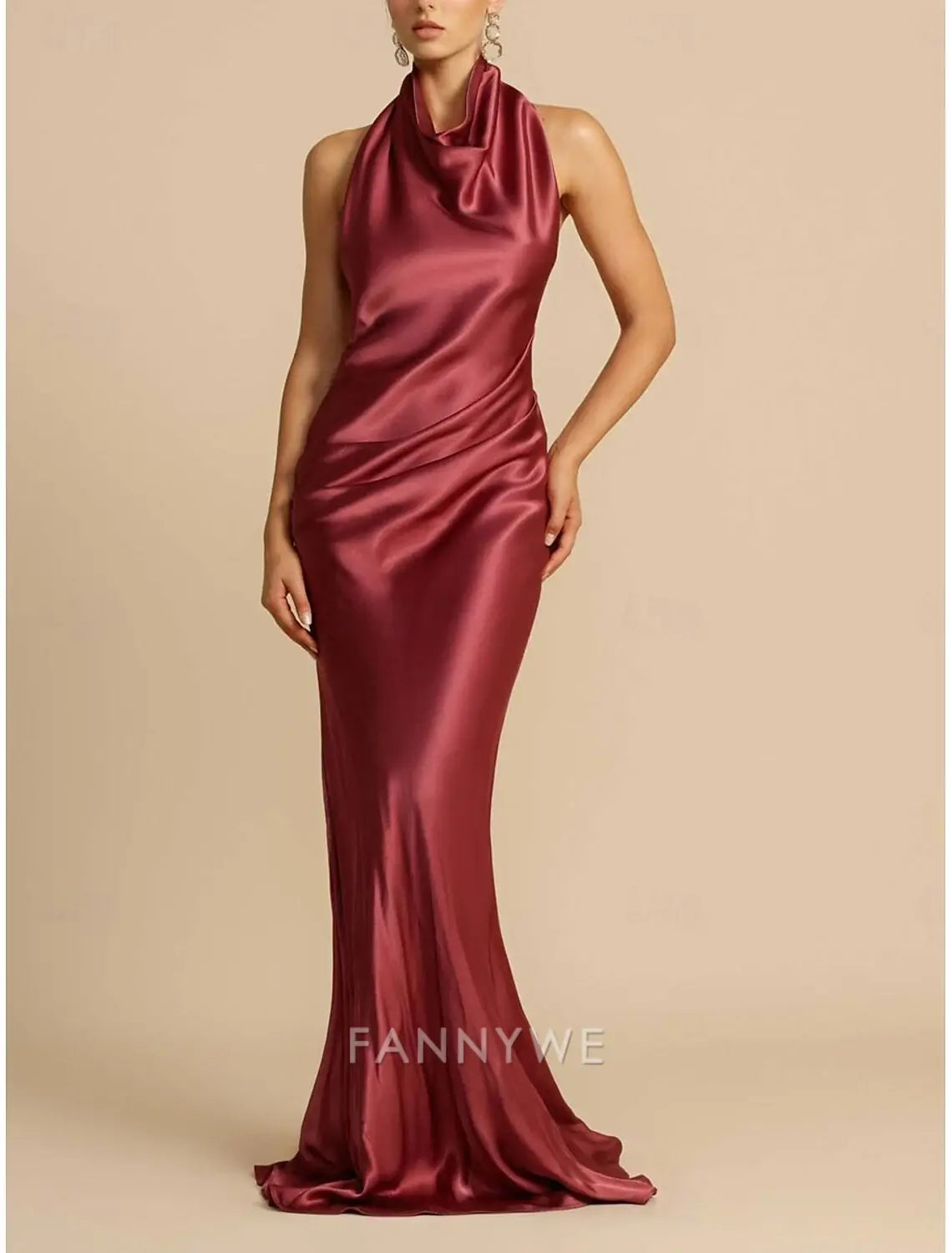 FannyWe Simple Mermaid / Trumpet Party Dresses Elegant Dress Wedding Wedding Guest Sweep / Brush Train Sleeveless Halter Neck Polyester Backless with Slit