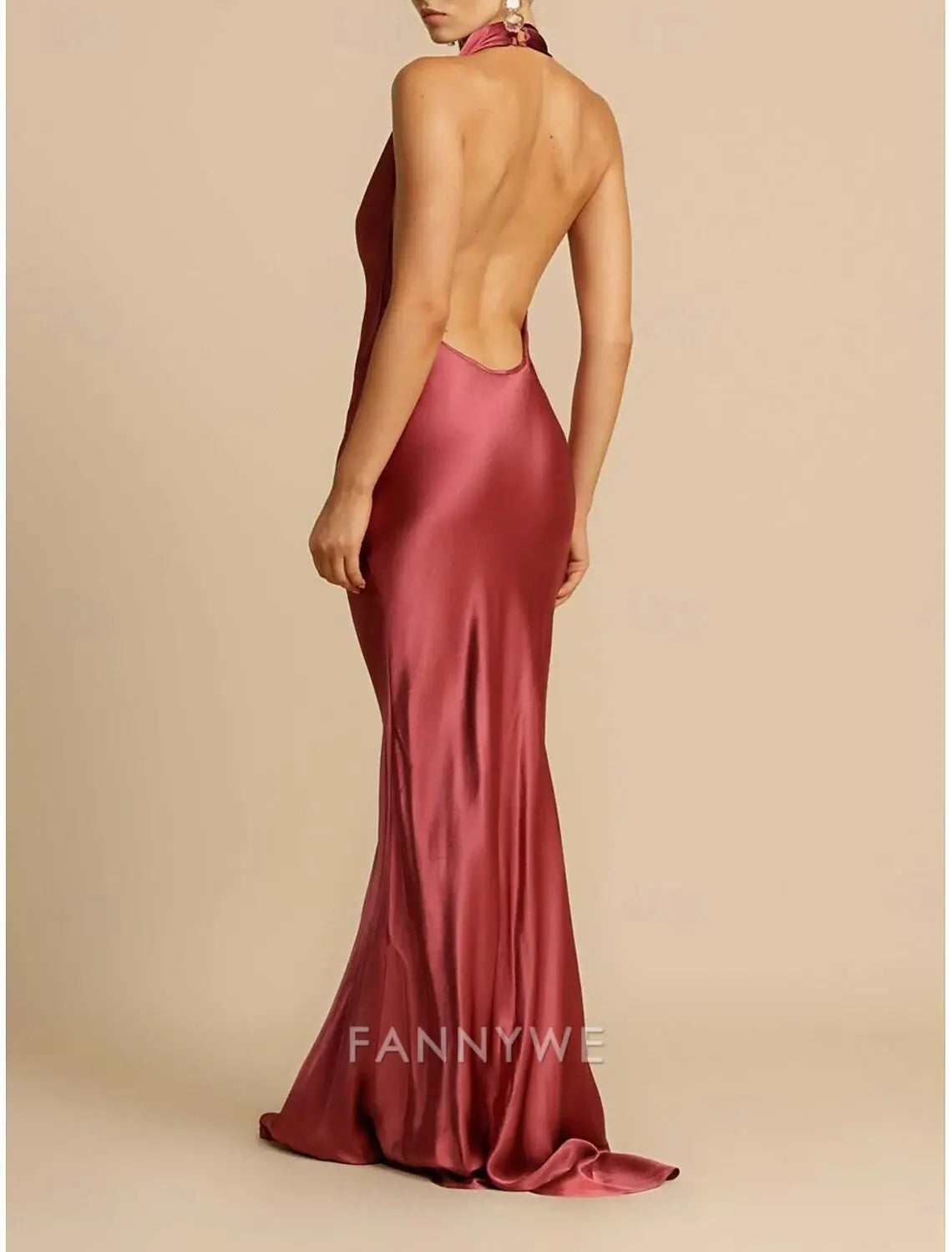 FannyWe Simple Mermaid / Trumpet Party Dresses Elegant Dress Wedding Wedding Guest Sweep / Brush Train Sleeveless Halter Neck Polyester Backless with Slit