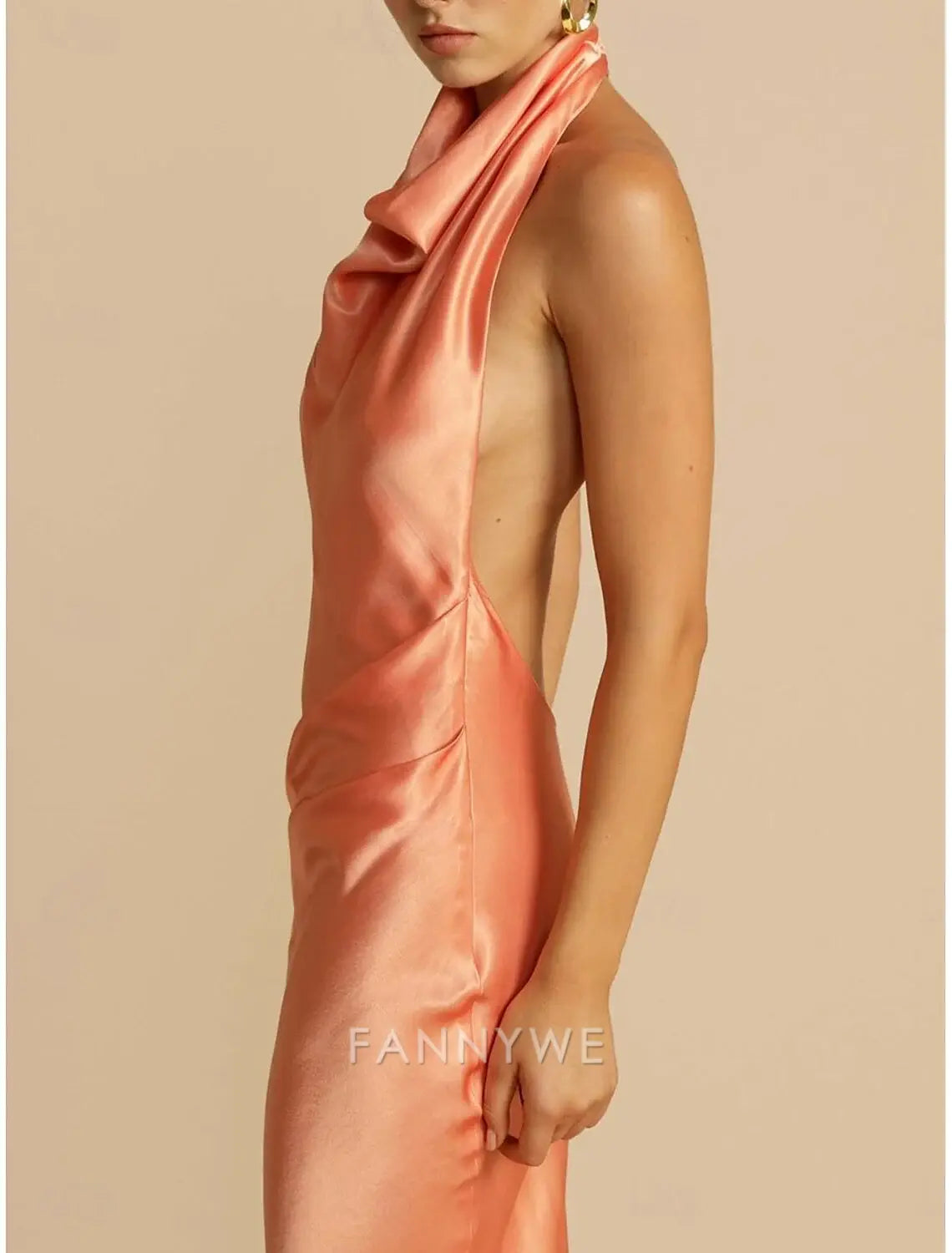 FannyWe Simple Mermaid / Trumpet Party Dresses Elegant Dress Wedding Wedding Guest Sweep / Brush Train Sleeveless Halter Neck Polyester Backless with Slit