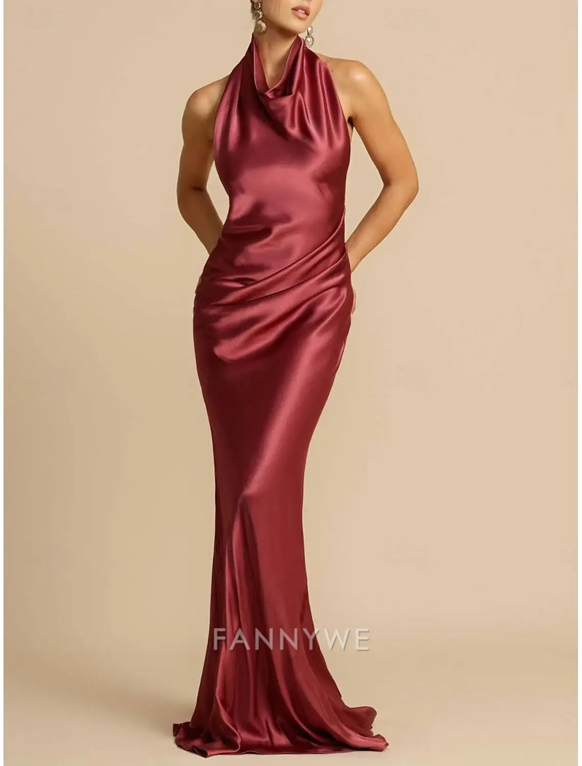FannyWe Simple Mermaid / Trumpet Party Dresses Elegant Dress Wedding Wedding Guest Sweep / Brush Train Sleeveless Halter Neck Polyester Backless with Slit