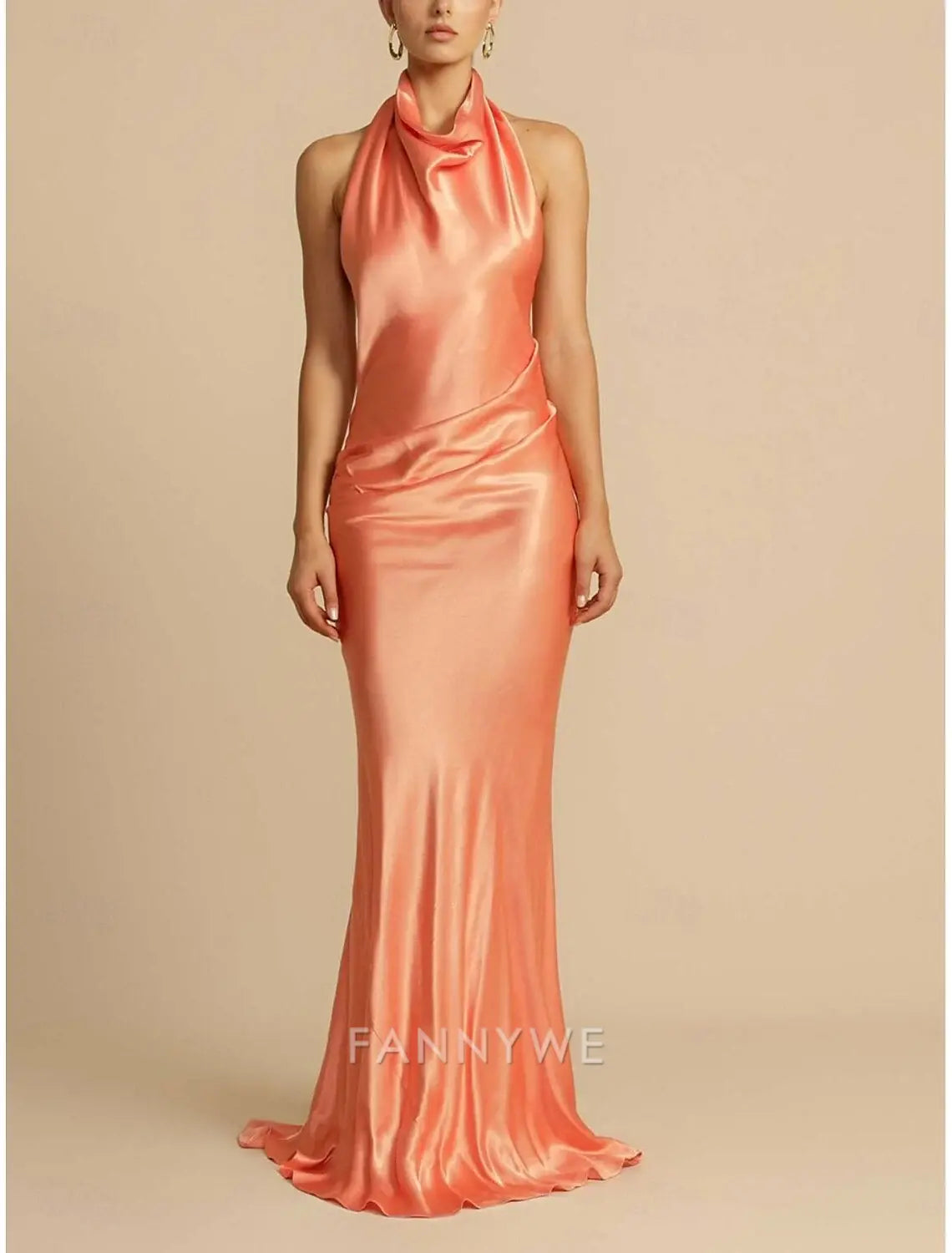 FannyWe Simple Mermaid / Trumpet Party Dresses Elegant Dress Wedding Wedding Guest Sweep / Brush Train Sleeveless Halter Neck Polyester Backless with Slit