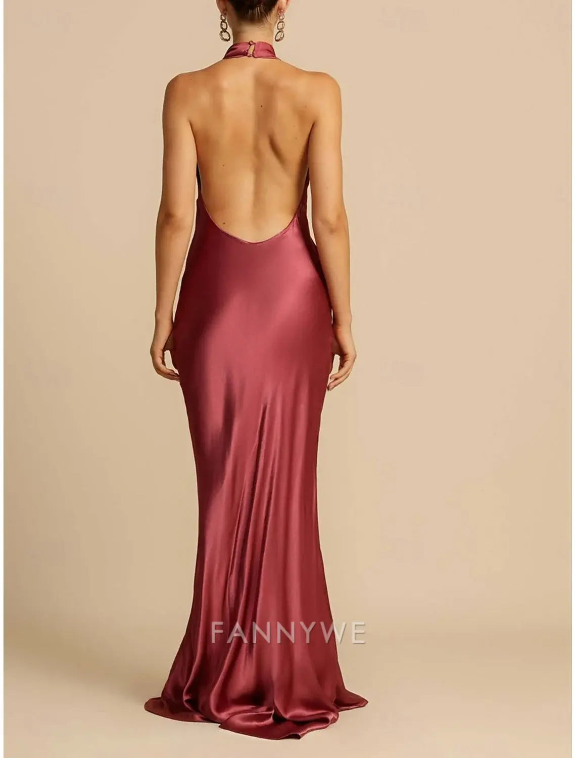FannyWe Simple Mermaid / Trumpet Party Dresses Elegant Dress Wedding Wedding Guest Sweep / Brush Train Sleeveless Halter Neck Polyester Backless with Slit