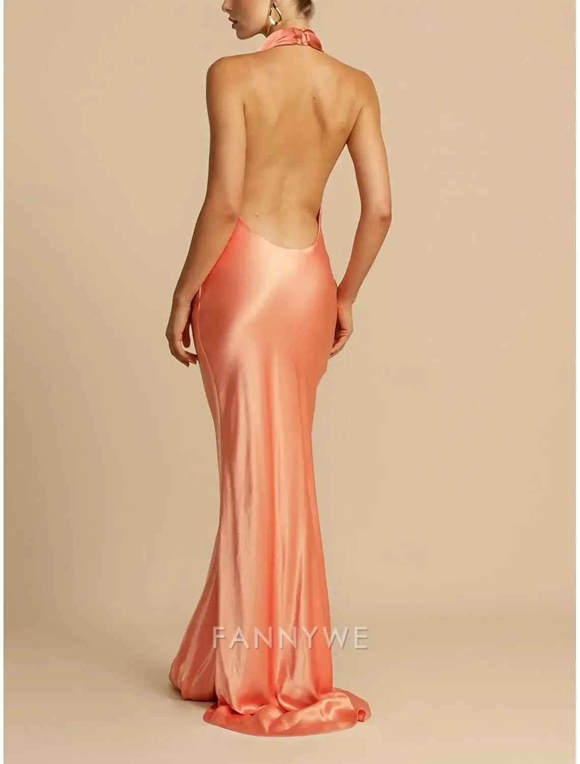 FannyWe Simple Mermaid / Trumpet Party Dresses Elegant Dress Wedding Wedding Guest Sweep / Brush Train Sleeveless Halter Neck Polyester Backless with Slit