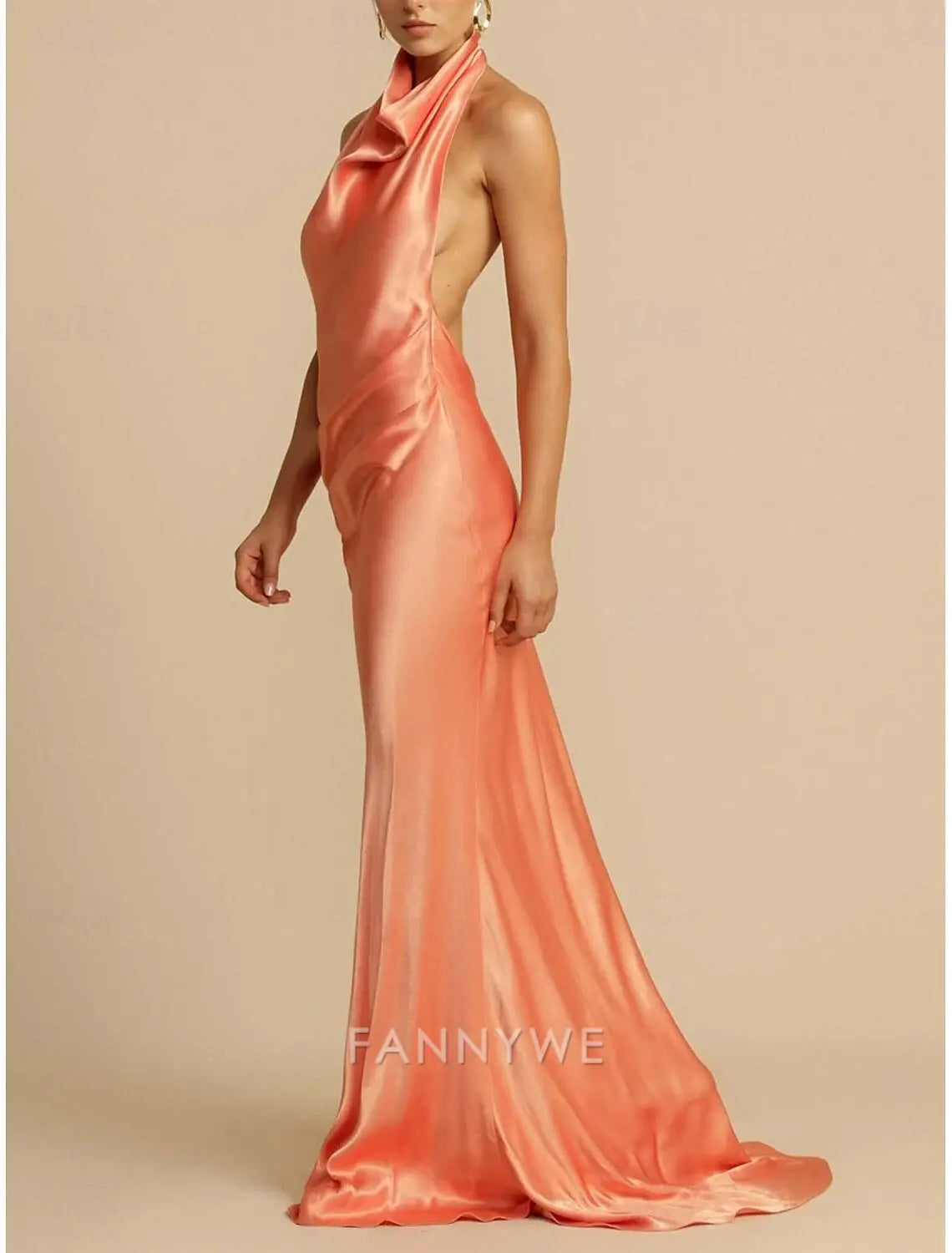FannyWe Simple Mermaid / Trumpet Party Dresses Elegant Dress Wedding Wedding Guest Sweep / Brush Train Sleeveless Halter Neck Polyester Backless with Slit