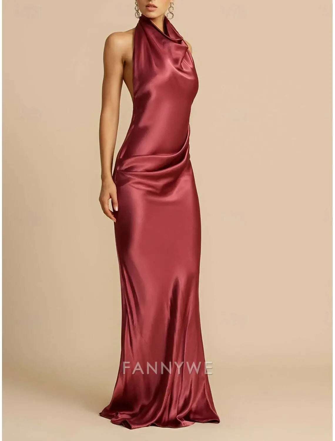 FannyWe Simple Mermaid / Trumpet Party Dresses Elegant Dress Wedding Wedding Guest Sweep / Brush Train Sleeveless Halter Neck Polyester Backless with Slit