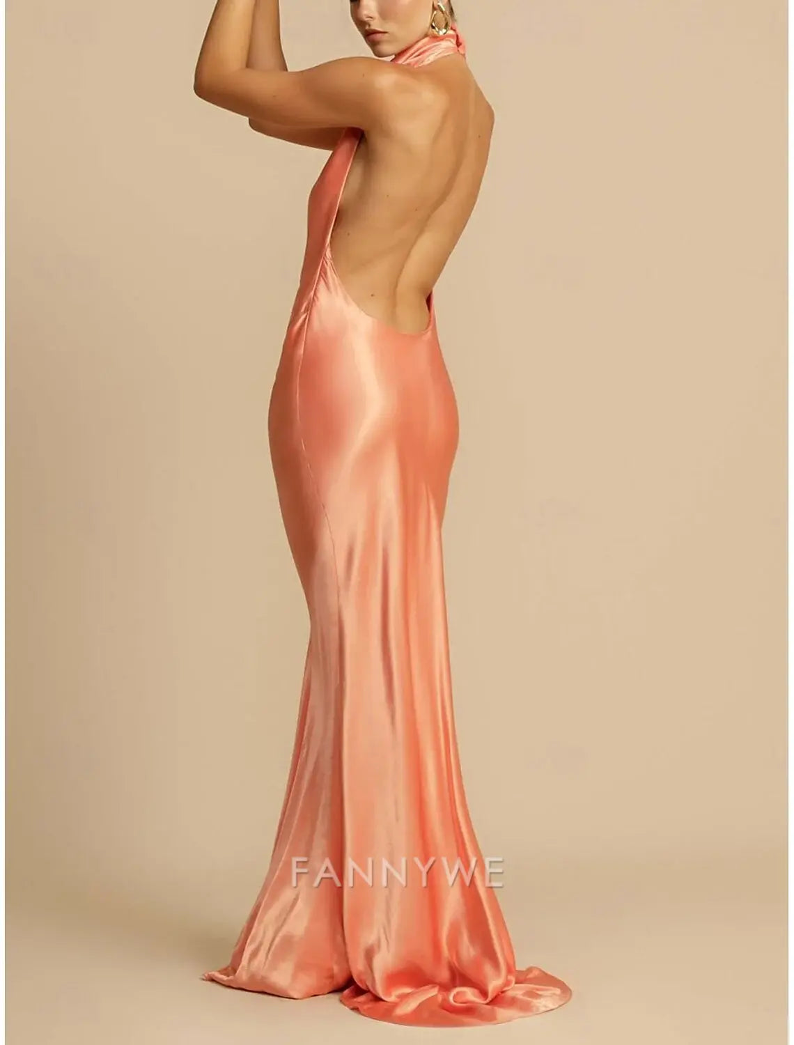 FannyWe Simple Mermaid / Trumpet Party Dresses Elegant Dress Wedding Wedding Guest Sweep / Brush Train Sleeveless Halter Neck Polyester Backless with Slit