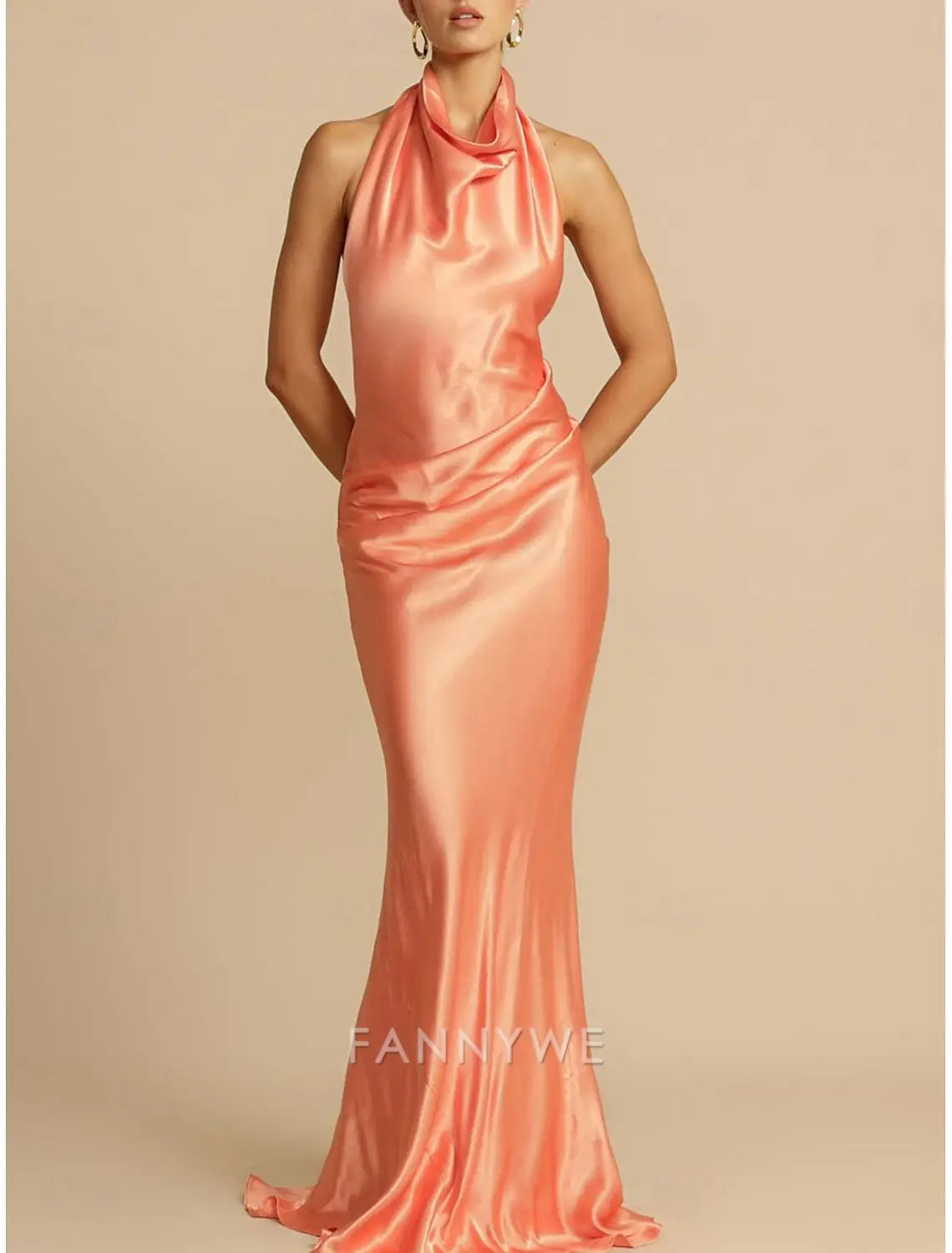 FannyWe Simple Mermaid / Trumpet Party Dresses Elegant Dress Wedding Wedding Guest Sweep / Brush Train Sleeveless Halter Neck Polyester Backless with Slit