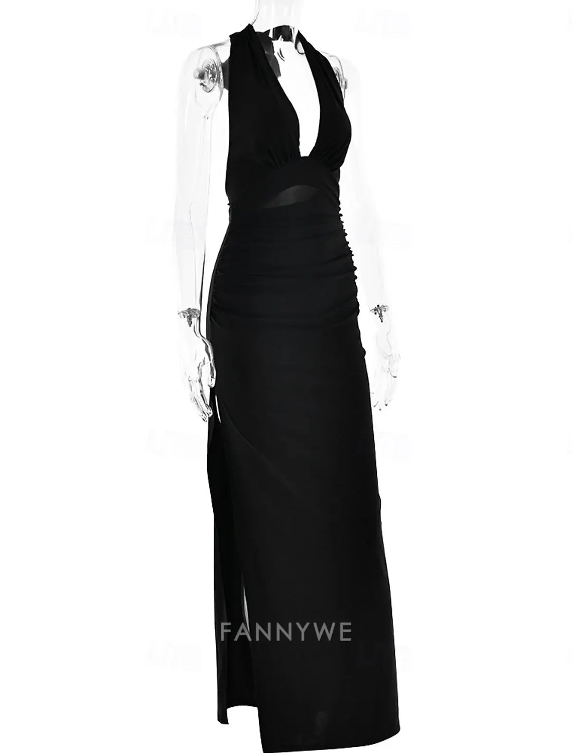 FannyWe Simple Mermaid / Trumpet Party Dresses Yellow Satin Dress Wedding Wedding Guest Floor Length Sleeveless Halter Neck With Ruched Details