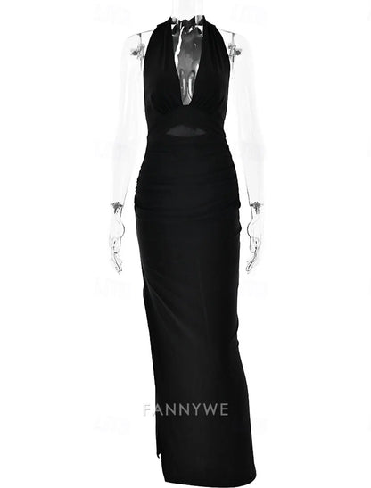 FannyWe Simple Mermaid / Trumpet Party Dresses Yellow Satin Dress Wedding Wedding Guest Floor Length Sleeveless Halter Neck With Ruched Details