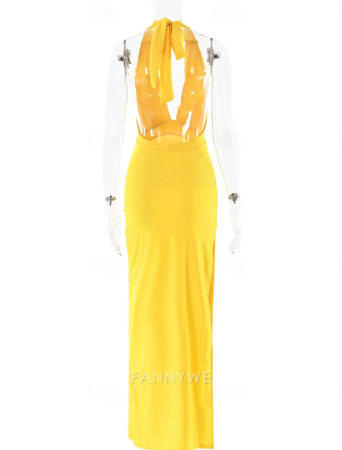 FannyWe Simple Mermaid / Trumpet Party Dresses Yellow Satin Dress Wedding Wedding Guest Floor Length Sleeveless Halter Neck With Ruched Details