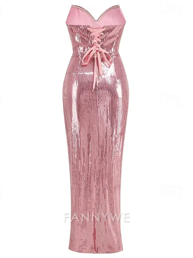 FannyWe Simple Mermaid / Trumpet Prom Dresses Elegant Dress Formal Prom Floor Length Sleeveless Sweetheart Sequined with Ruched Slit
