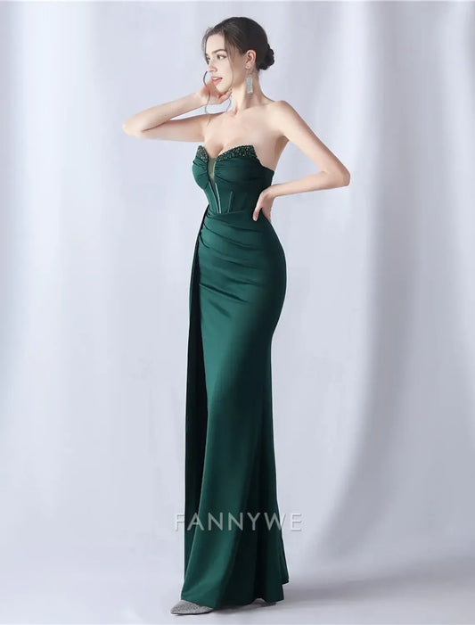 FannyWe Simple Mermaid / Trumpet Prom Dresses Elegant Dress Formal Wedding Floor Length 3/4 Length Sleeve Off Shoulder Stretch Crepe with Glitter Tassel