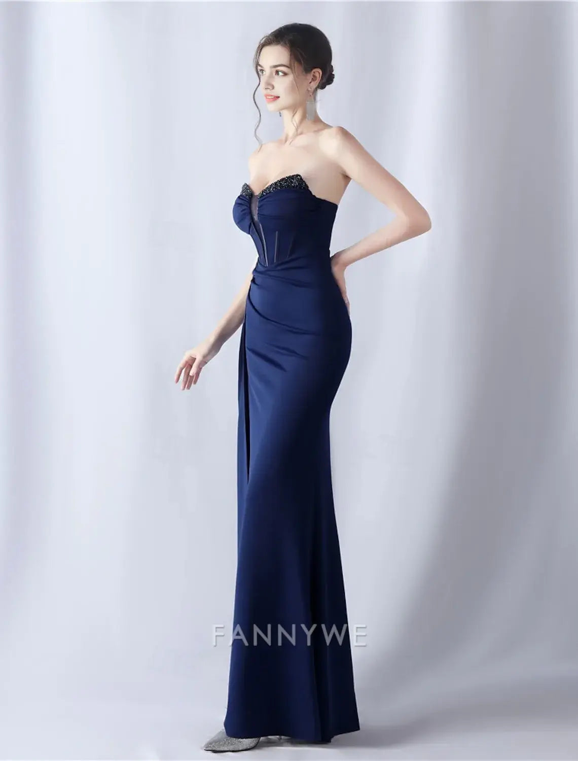 FannyWe Simple Mermaid / Trumpet Prom Dresses Elegant Dress Formal Wedding Floor Length 3/4 Length Sleeve Off Shoulder Stretch Crepe with Glitter Tassel