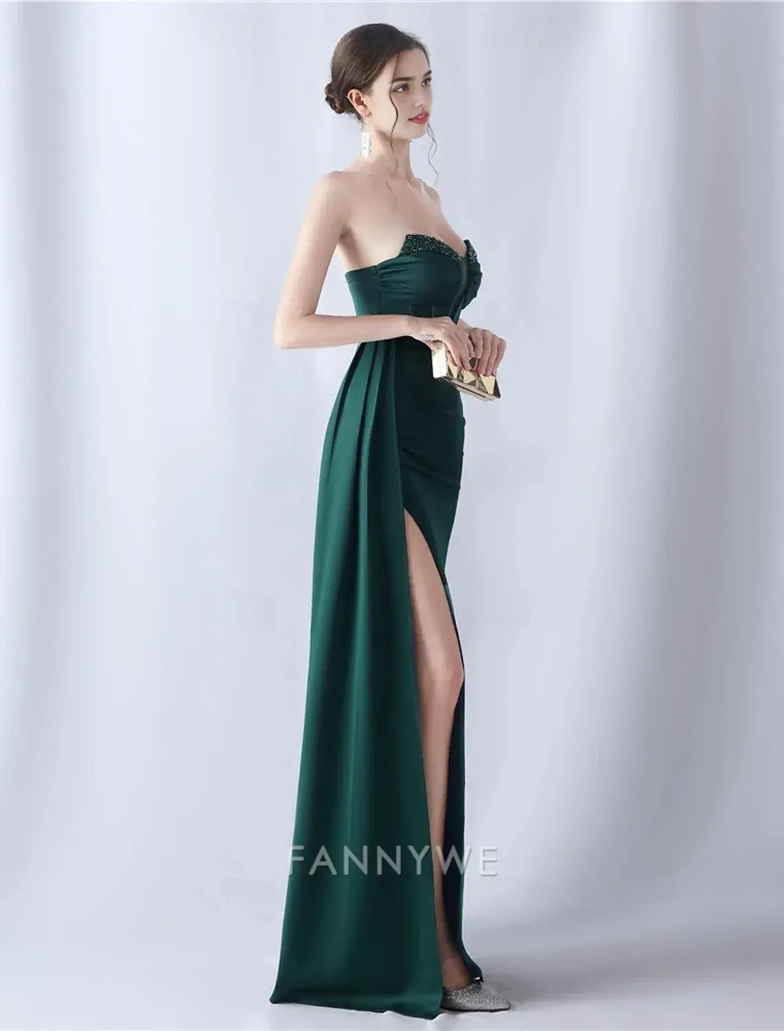 FannyWe Simple Mermaid / Trumpet Prom Dresses Elegant Dress Formal Wedding Floor Length 3/4 Length Sleeve Off Shoulder Stretch Crepe with Glitter Tassel