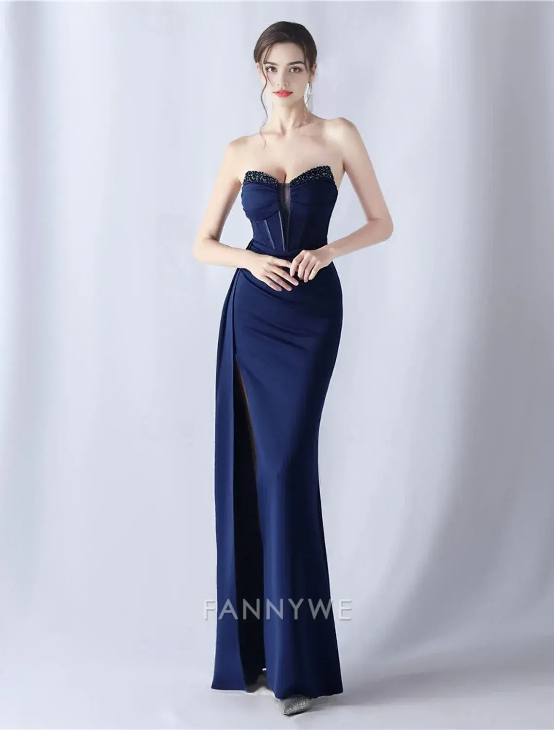 FannyWe Simple Mermaid / Trumpet Prom Dresses Elegant Dress Formal Wedding Floor Length 3/4 Length Sleeve Off Shoulder Stretch Crepe with Glitter Tassel