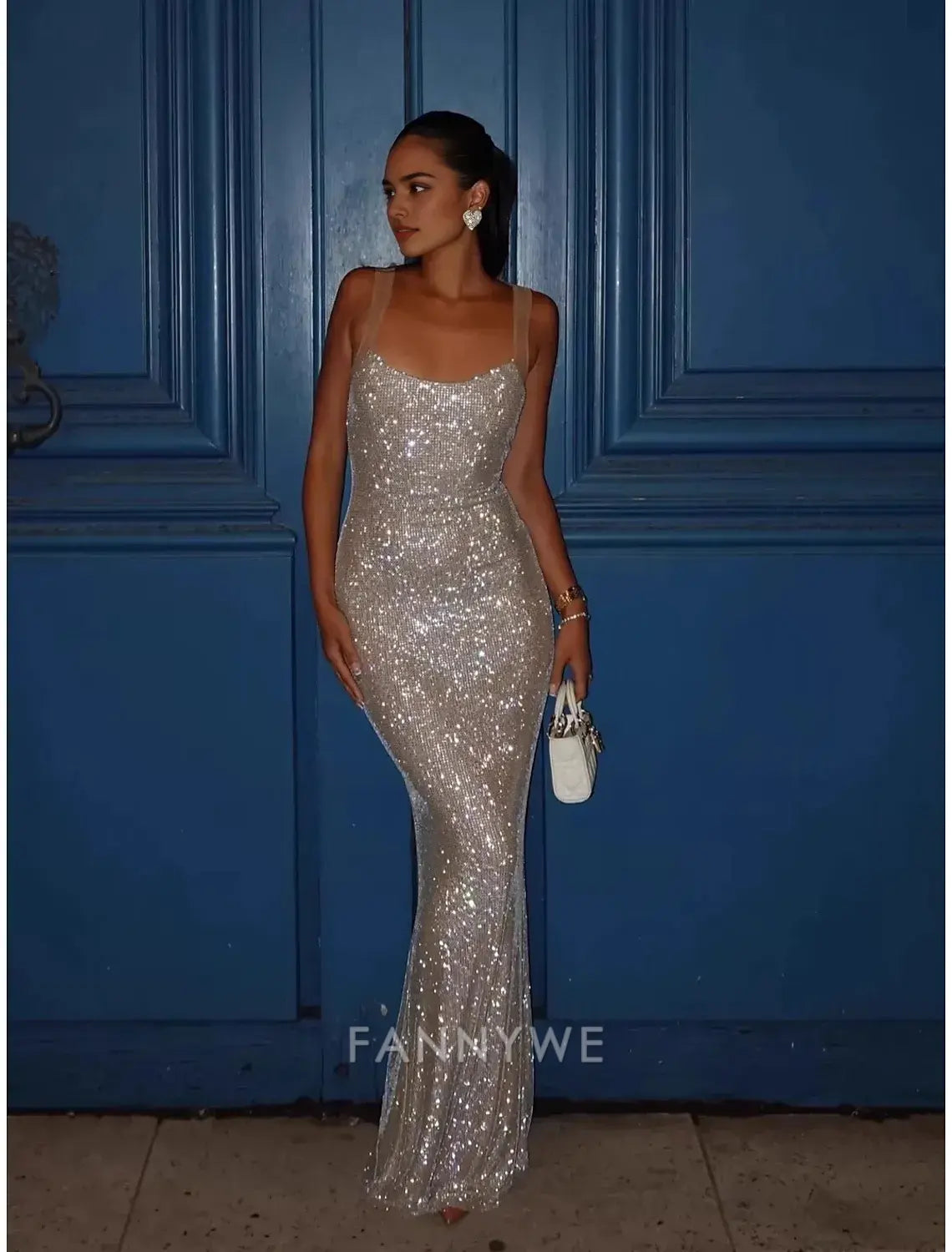 FannyWe Simple Mermaid / Trumpet Prom Dresses Vintage Dress Formal Prom Floor Length Sleeveless Square Neck Sequined with Glitter Sequin