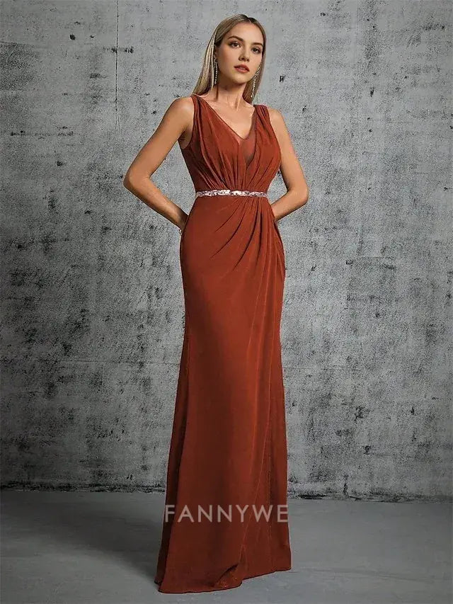 FannyWe Simple Mermaid / Trumpet Quinceanera Dresses Elegant Dress Formal Wedding Floor Length Sleeveless V Neck Satin with Beading